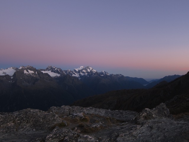 21 Dawn over Fiordland from Conical Hill, Looking out to the Tasman Sea along the Hollyford Valley.JPG