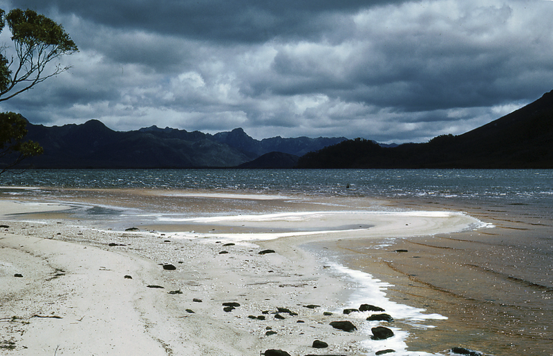 Lake Pedder beach, 1953.png